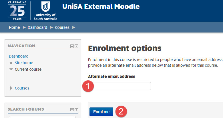 Topic Step 2 Enrol In Course UniSA External Moodle Help Learnonline   Alternate Email 